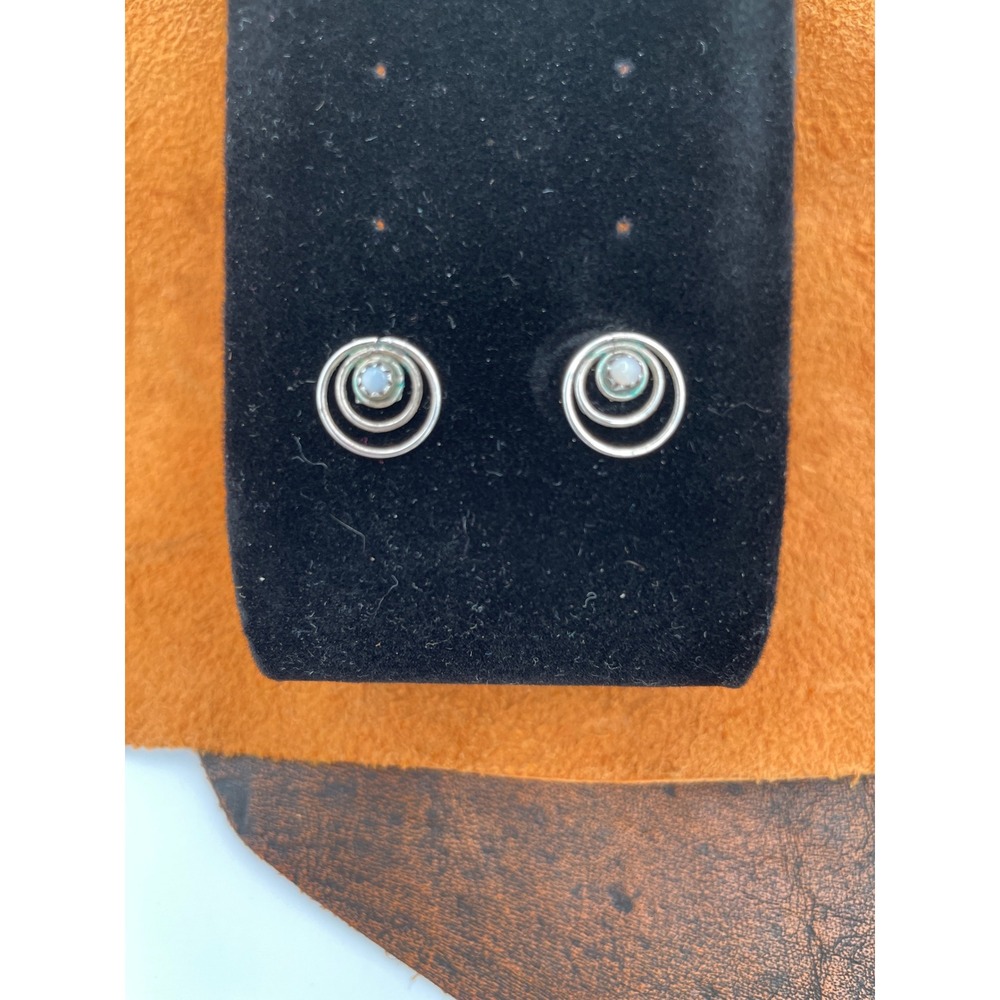 Sterling Silver Opal Concentric Circle Stud Earrings
